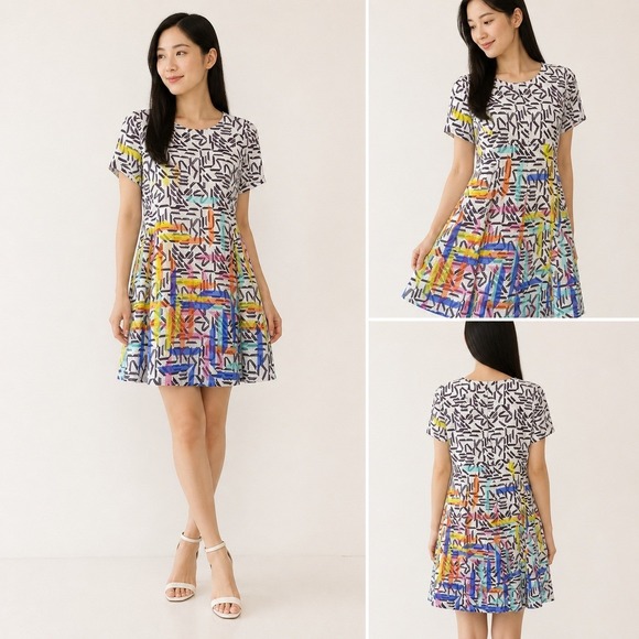 Amanda Uprichard Dresses & Skirts - Amanda Uprichard 100% Silk Abstract Geometric Rainbow Border Shift Dress Women P